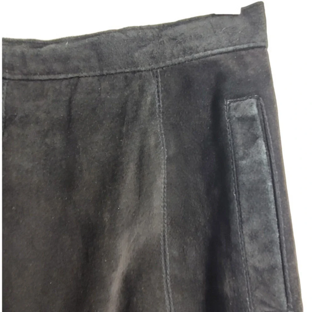Bianca Vintage Leather Suede Pockets Back‎ Slit zip Modest Straight Midi Skirt